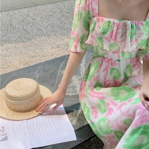 Ganni Pink and Green Midi Dress